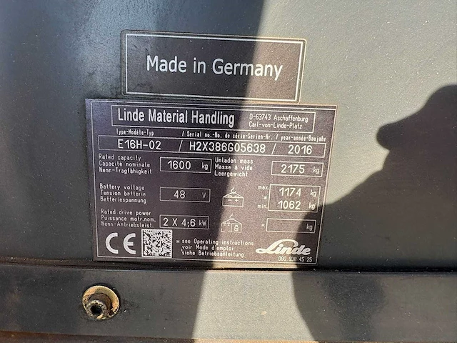 2016 linde e16h-02 vorkheftruck - afbeelding 12 van  12