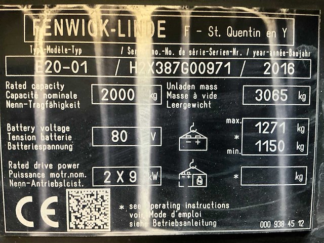 2016 linde e20-01 vorkheftruck - afbeelding 52 van  60
