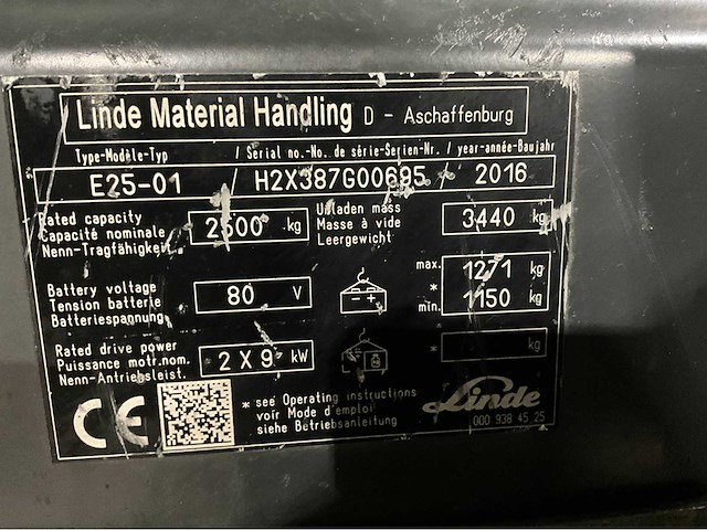 2016 linde e25-01 2500kg vorkheftruck - afbeelding 9 van  17