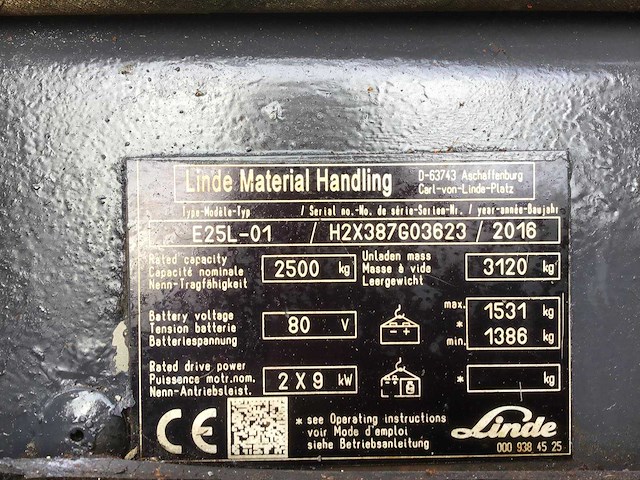 2016 linde e25l-01 vorkheftruck - afbeelding 9 van  17