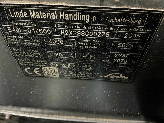 2016 linde e40l-01/600 vorkheftruck - afbeelding 11 van  19