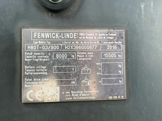 2016 linde h 80 vorkheftruck - afbeelding 16 van  23