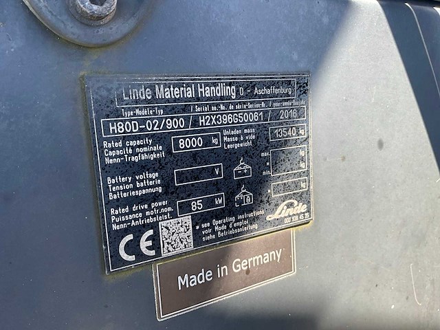 2016 linde h80d-02/900 vorkheftruck - afbeelding 12 van  12