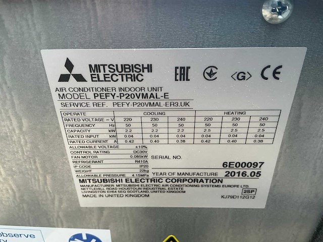 2016 mitsubishi pefy-p20vmal-e airco binnen unit - afbeelding 6 van  6