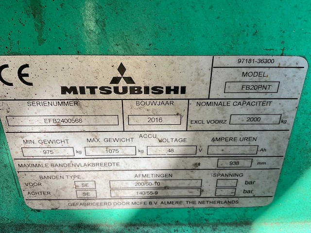 2016 mitsubitshi fb20pnt vorkheftruck - afbeelding 12 van  25