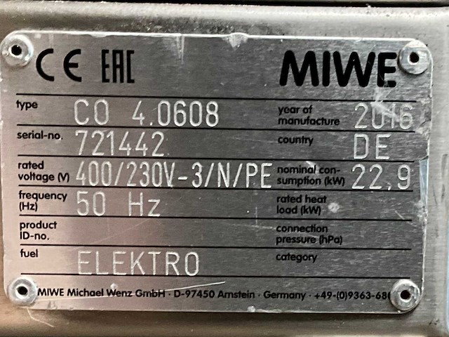 2016 miwe co 4.0608 elektrische bakkerijoven - afbeelding 14 van  21