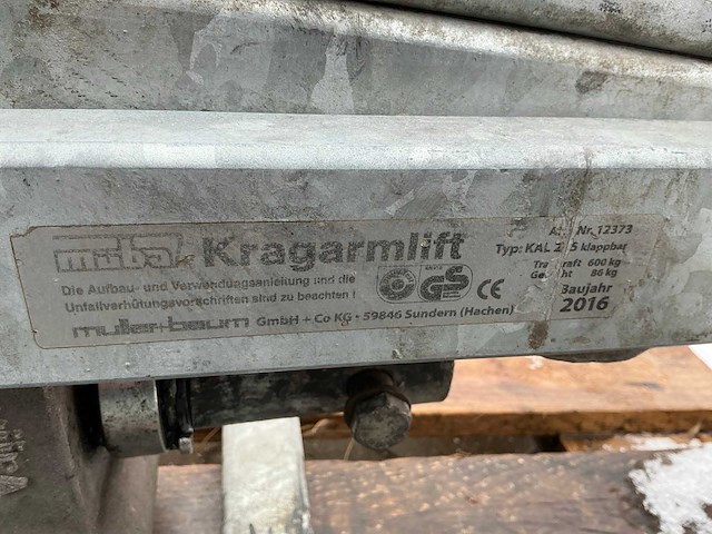 2016 muba kal 275 krachtarmlift / montagelift - afbeelding 6 van  6