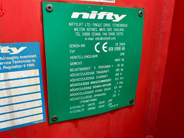2016 nifty hr28 hybride 4x4 hoogwerker - afbeelding 31 van  37