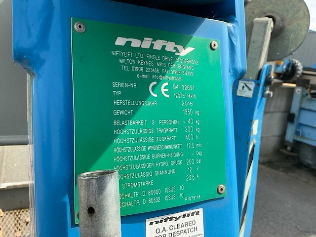 2016 niftylift 120te mk1c hoogwerkeraanhangwagen - afbeelding 15 van  21