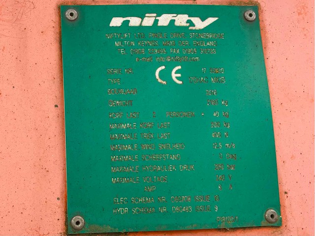 2016 niftylift nifty 170 hac hoogwerker aanhangwagen - afbeelding 22 van  30