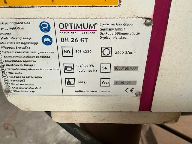 2016 optimum optidrill dh26gt kolomboormachine - afbeelding 6 van  9