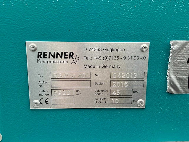 2016 renners rs-pro 45 schroefcompressor - afbeelding 7 van  9