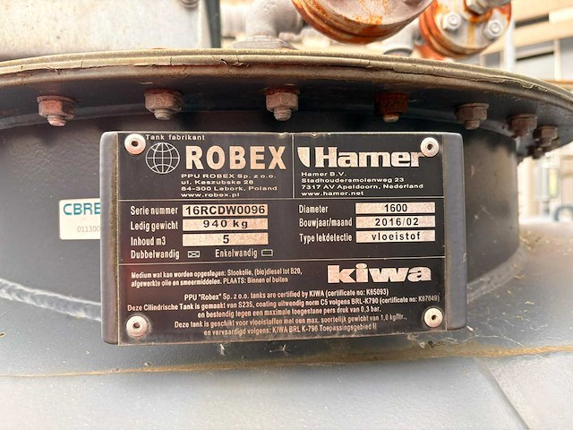 2016 robex 16rcdw0096 horizontale opslagtank - afbeelding 6 van  7