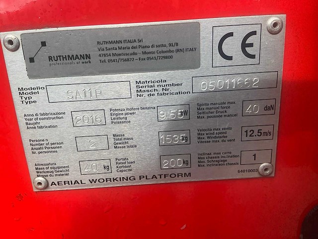 2016 ruthmann sa11p hoogwerker - afbeelding 12 van  15
