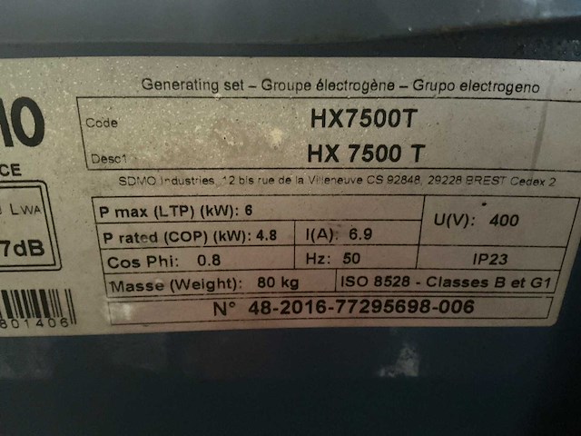 2016 sdmo hx7500t 7,5kva benzine aggregaat - afbeelding 3 van  12
