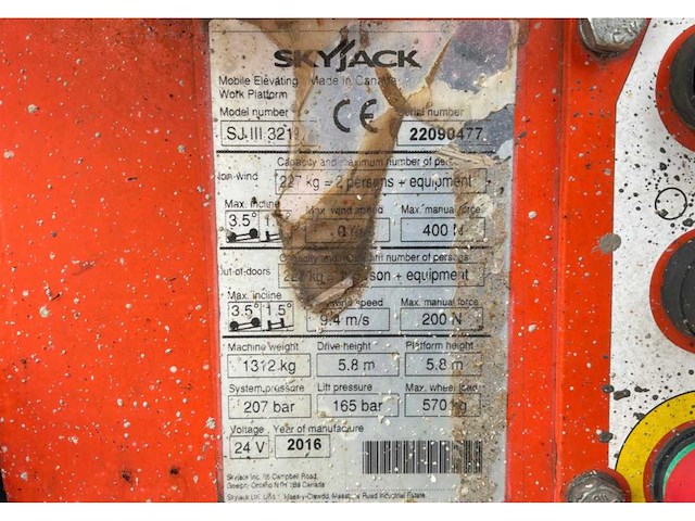2016 skyjack sj iii 3219 hoogwerker - afbeelding 25 van  31