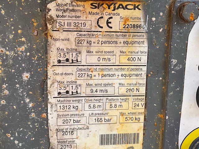 2016 skyjack sj iii 3219 hoogwerker - afbeelding 10 van  18