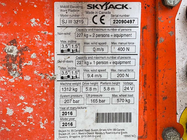 2016 skyjack sj iii 3219 hoogwerker - afbeelding 25 van  31