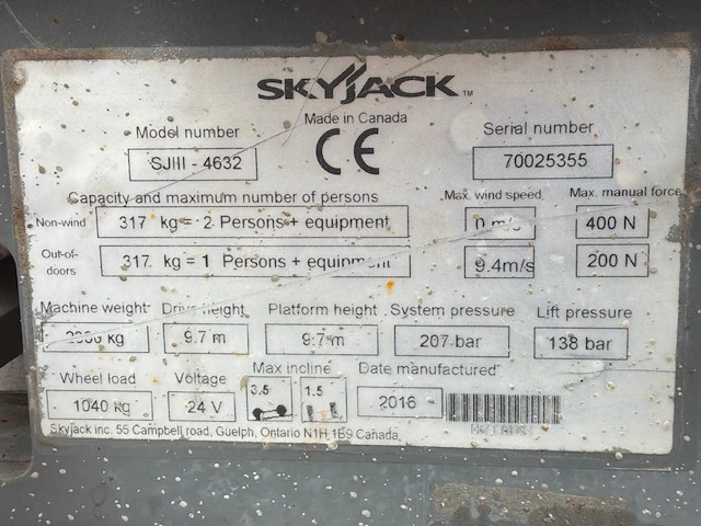 2016 skyjack sj iii 4632 hoogwerker - afbeelding 7 van  15