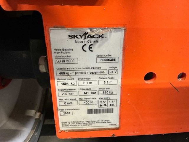 2016 skyjack sj3220 hoogwerker - afbeelding 16 van  23