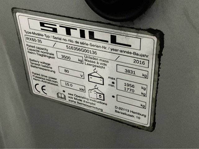 2016 still rx 60-35 3500kg vorkheftruck - afbeelding 10 van  18