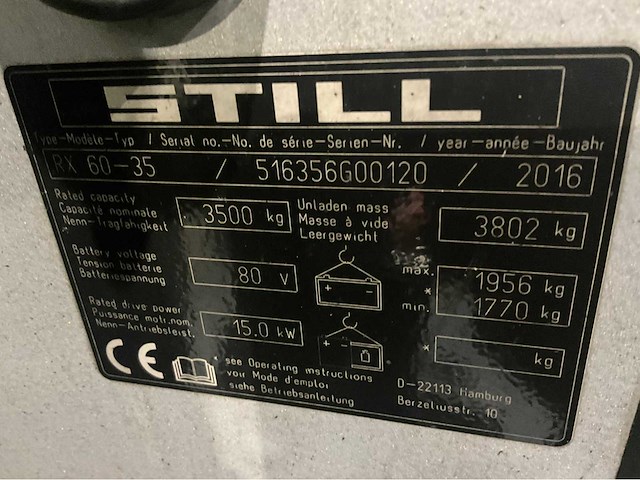 2016 still rx60-35 3500kg vorkheftruck - afbeelding 16 van  16