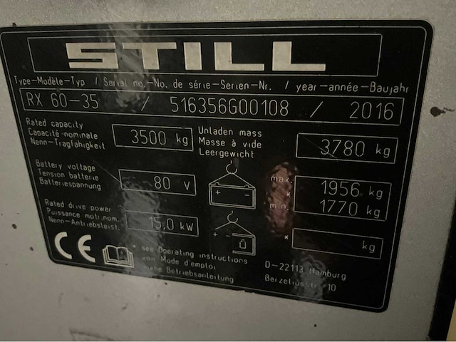 2016 still rx60-35 3500kg vorkheftruck - afbeelding 7 van  15