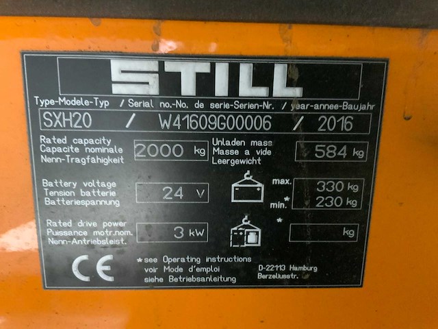 2016 still sxh20 elektrische palletwagen - afbeelding 7 van  7