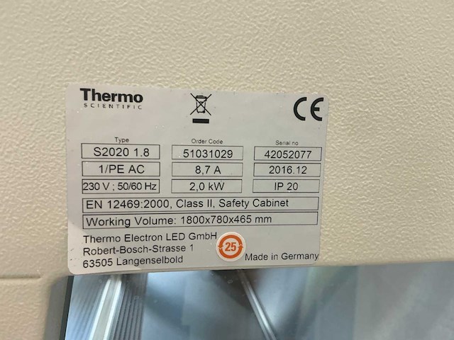 2016 thermo scientific safe 2020 1.8 microbiologische veiligheidskast en12469 - afbeelding 9 van  9