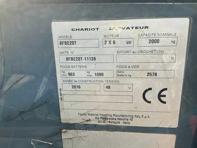 2016 toyota 8fbe20t traigo 20 vorkheftruck defect - afbeelding 22 van  29