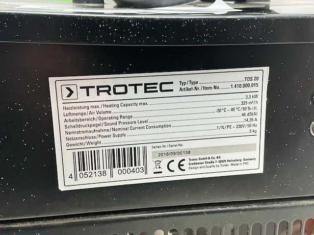 2016 trotec tds 20 elektroheater 3kw - afbeelding 6 van  7