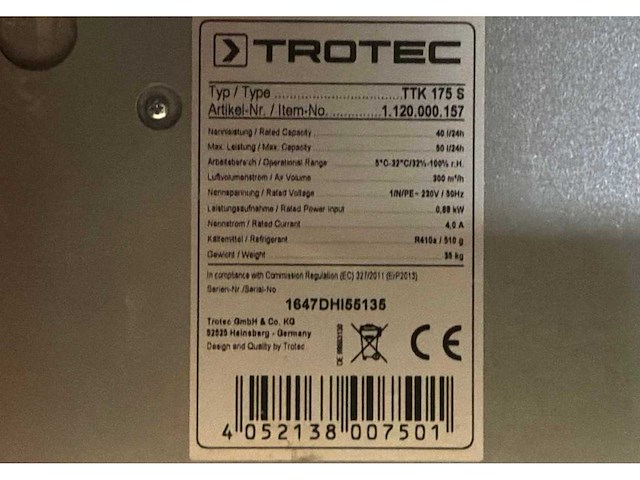 2016 trotec ttk 175 s condensatiedroger / bouwdroger - afbeelding 4 van  7