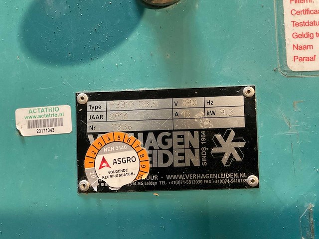 2016 verhagen f3313 db.h industriële stofzuiger - afbeelding 2 van  2