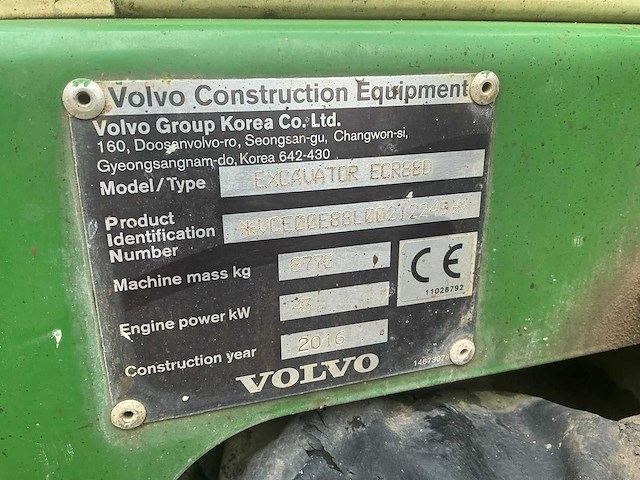2016 volvo ecr88d rups graafmachine - afbeelding 32 van  35