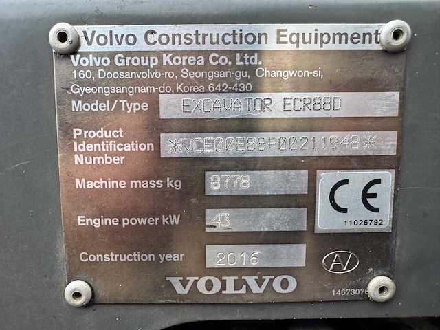 2016 volvo ecr88d rupsgraafmachine - afbeelding 17 van  24