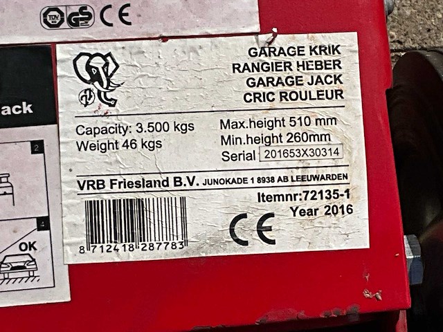 2016 vrb 35 ton hydraulisch/pneumatisch garagekrik - afbeelding 2 van  10
