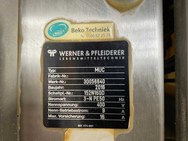 2016 werner & pfleiderer multimatic muc deegverdeler - afbeelding 6 van  6