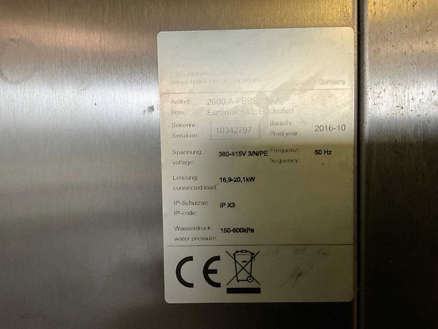 2016 wiesheu 2600-a-fbbb euromat 64l backofen bakkerijoven - afbeelding 4 van  4