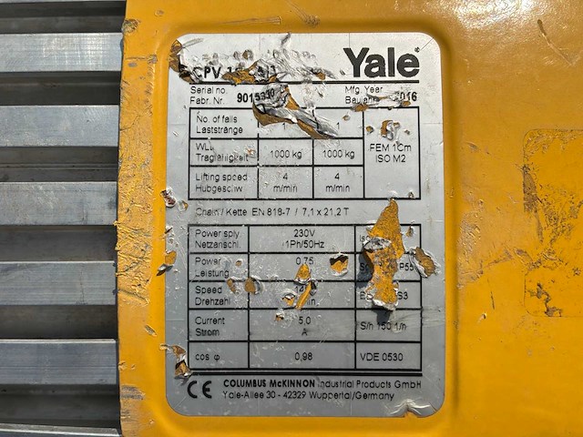 2016 yale cpvf 10-4/1 elektrische kettingtakel - afbeelding 7 van  7