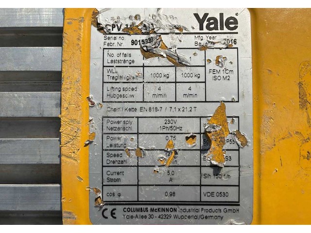 2016 yale cpvf 10-4/1 elektrische kettingtakel - afbeelding 7 van  7
