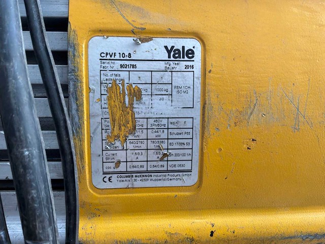 2016 yale cpvf 10-8 elektrische kettingtakel 1000kg - afbeelding 4 van  5