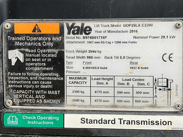 2016 yale gdp25lx e2200 vorkheftruck - afbeelding 22 van  29