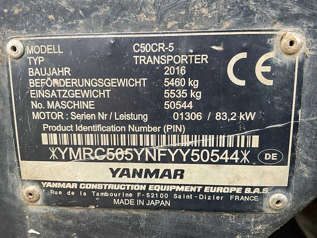 2016 yanmar c50r-5 rupsdumper - afbeelding 19 van  26