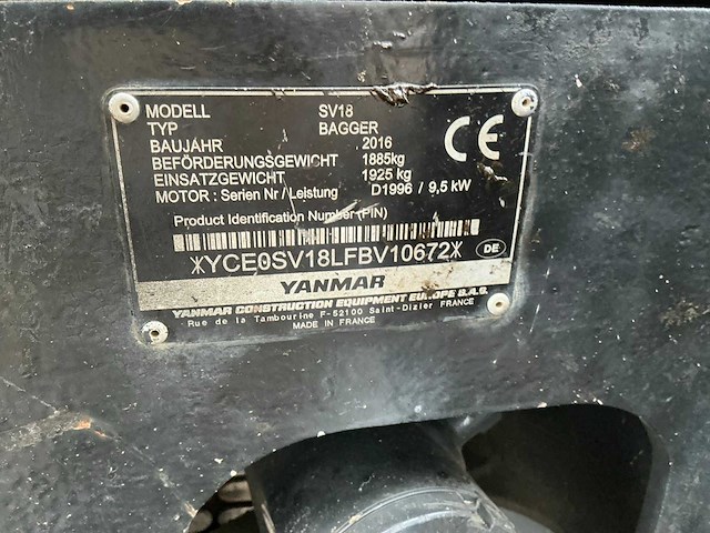 2016 yanmar sv18 rupsgraafmachine - afbeelding 9 van  17
