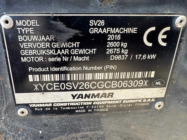 2016 yanmar sv26 midigraafmachine - afbeelding 8 van  16