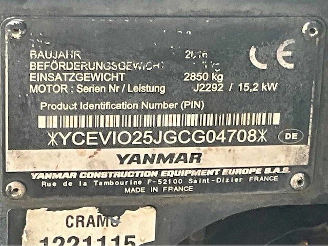 2016 yanmar vio25-4 mini graafmachine - afbeelding 36 van  41
