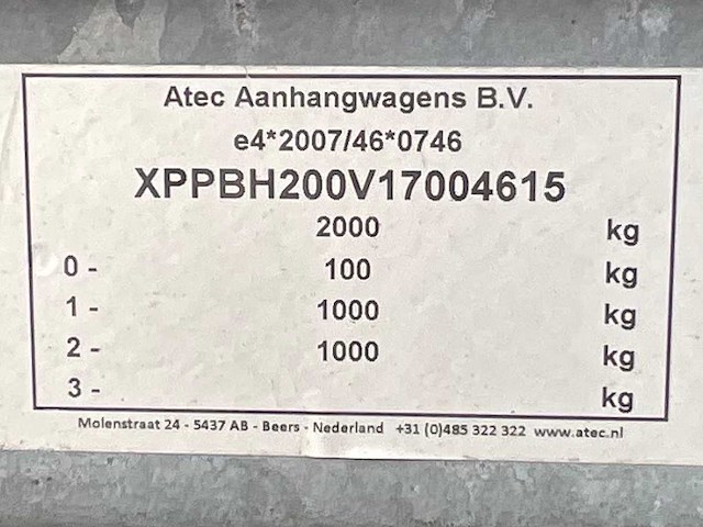 2017 atec eb2 2-1 dubbelas huif aanhangwagen - afbeelding 8 van  16
