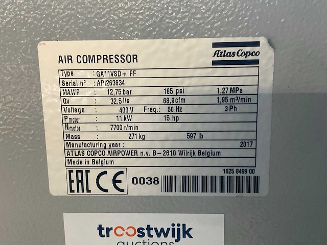 2017 atlas copco ga11vsd+ff schroefcompressor - afbeelding 11 van  11