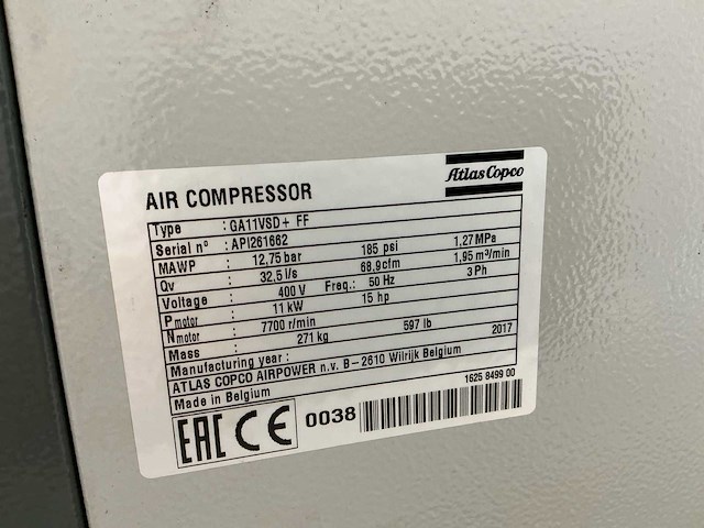 2017 atlas copco ga11vsd+ff schroefcompressor - afbeelding 6 van  27