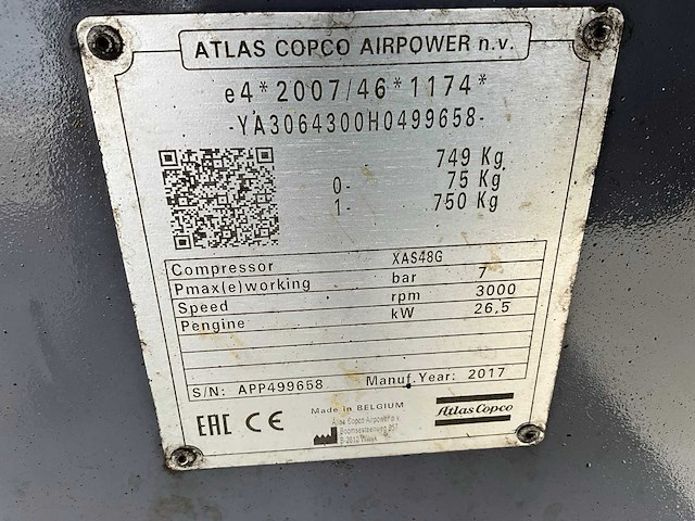 2017 atlas copco xas48g mobiele schroefcompressor - afbeelding 3 van  11